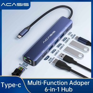 ACASIS 6 In 1 4K Docking Station Hub USB C Dual Display Adapter With 1 HDMI Ports 1 100W PD Ports 3 USB Ports 1 Ethernet Lan Ports USB Type-C Hub